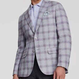 Tallia Men's Gray Modern-Fit Plaid Linen Sport Coat Size 48L